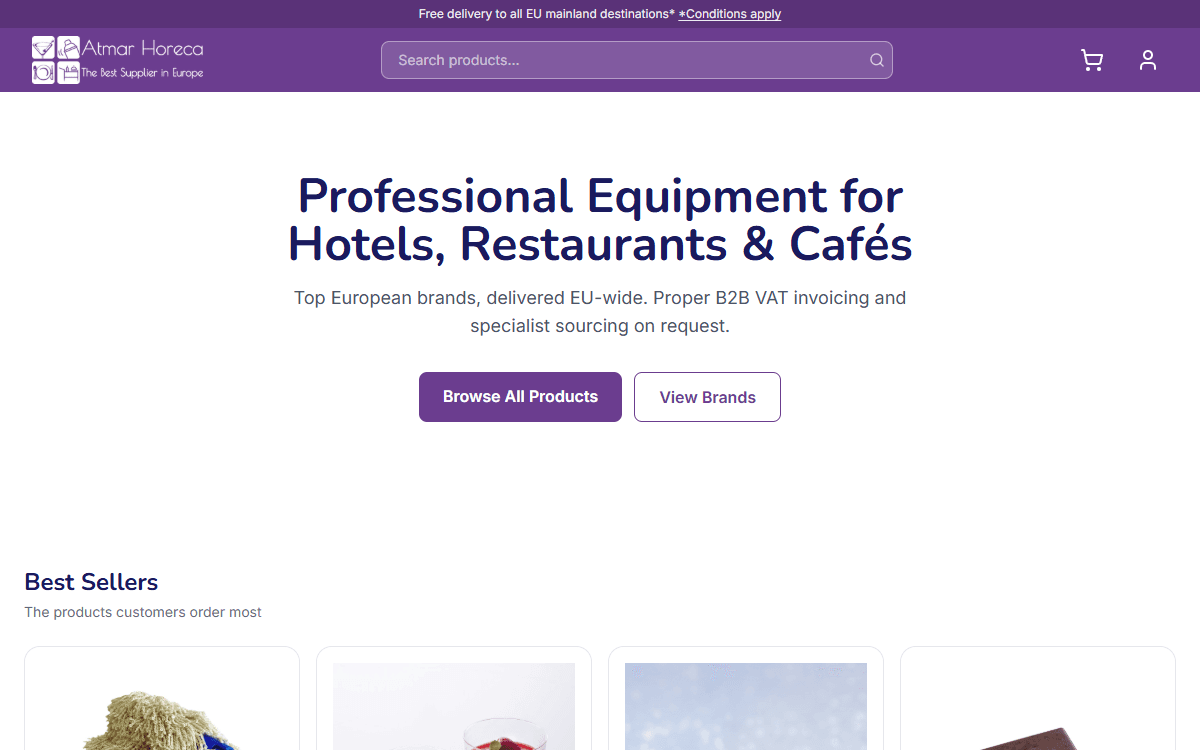 Atmar Horeca — B2B storefront for professional hotel, restaurant, and café equipment